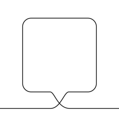 Kare konuşma baloncuğunun aralıksız çizimi, bir çizgiden oluşan siyah ve beyaz vektör minimalistik doğrusal çizim