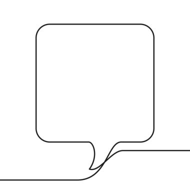 Kare konuşma baloncuğunun aralıksız çizimi, bir çizgiden oluşan siyah ve beyaz vektör minimalistik doğrusal çizim