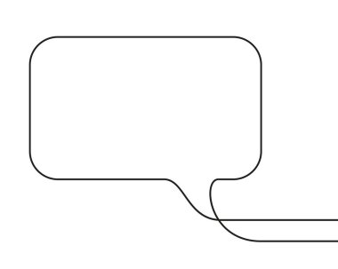 Dikdörtgensel konuşma baloncuğunun sürekli çizimi, tek bir çizgiden oluşan siyah ve beyaz vektör minimalistik çizim