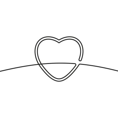 Kalbin kesintisiz çizimi, siyah ve beyaz vektör, aşk kavramının minimalist çizimi, tek bir çizgiden oluşur.