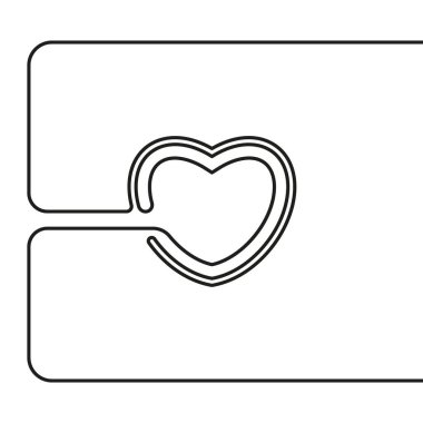 Kalbin kesintisiz çizimi, siyah ve beyaz vektör, aşk kavramının minimalist çizimi, tek bir çizgiden oluşur.