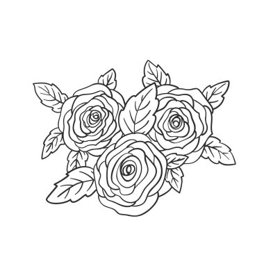 Güzel gül çiçekleri ve siyah el çizgileri beyaz arka planda. Tebrik kartı, davetiye, düğün, doğum günü, anneler günü ve diğer mevsimsel tatiller için ayrı tasarım.