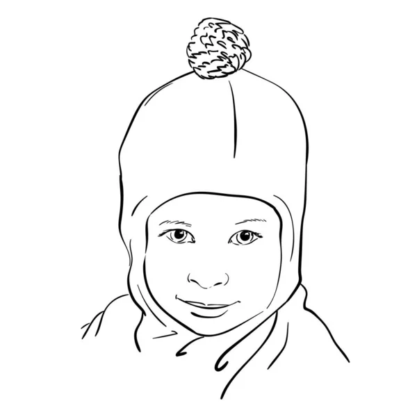 Volto Bambina Cappello Passamontagna Con Bubo Illustrazione Vettoriale Disegnata Mano — Vettoriale Stock