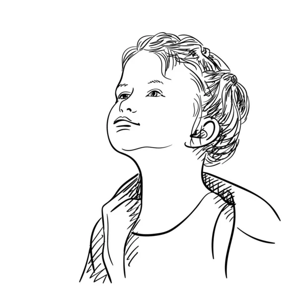 Mädchen Hob Den Kopf Und Blickte Nach Oben Handgezeichnete Illustration — Stockvektor