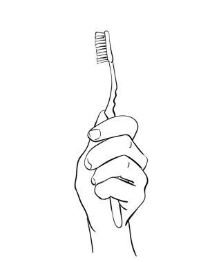 Elde diş fırçası, vektör çizimi, beyaz üzerine el çizimi illüstrasyon.