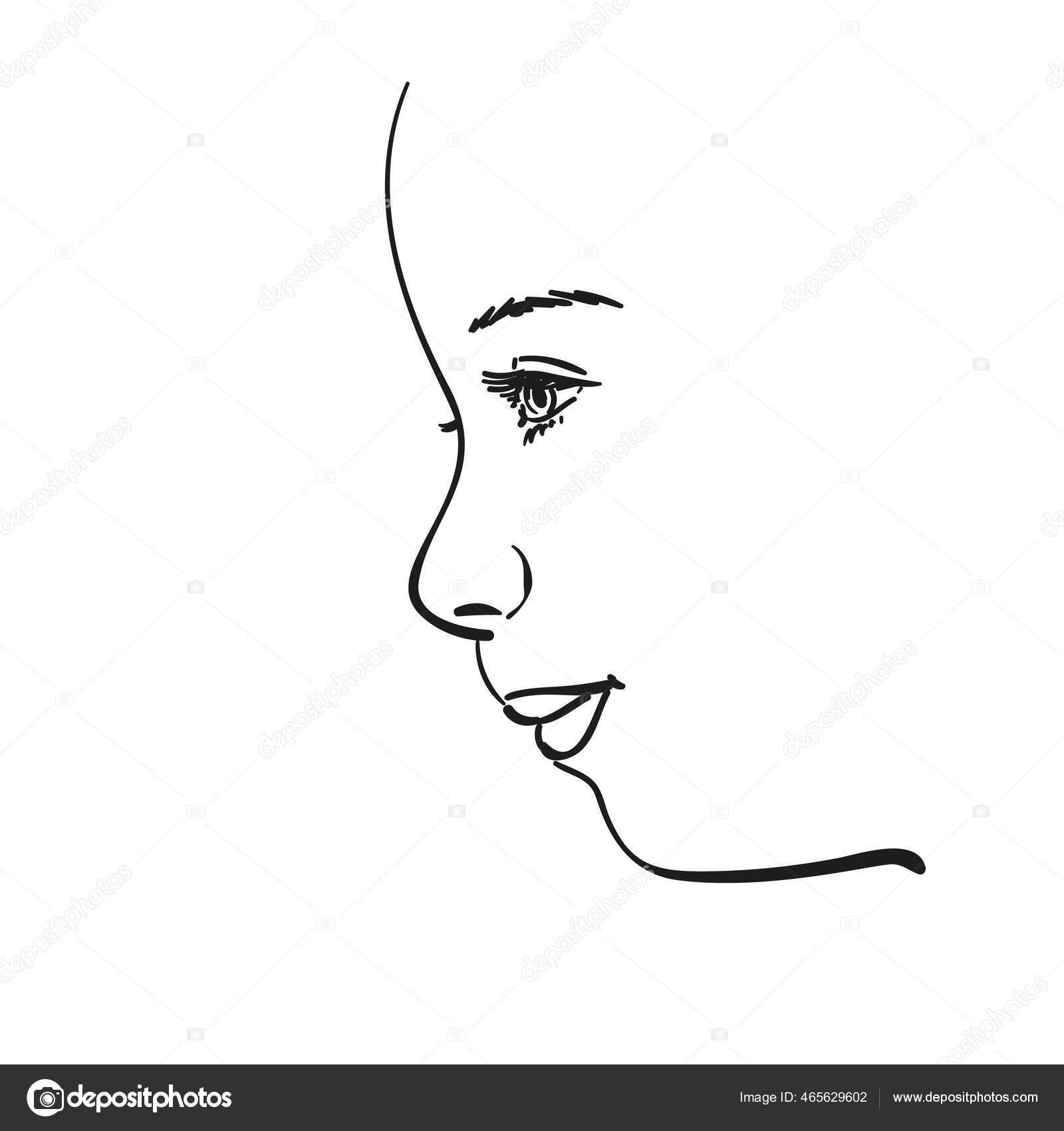 Retrato de meninas desenhadas à mão em esboço vetorial de perfil isolado na  arte de linha de fundo branco