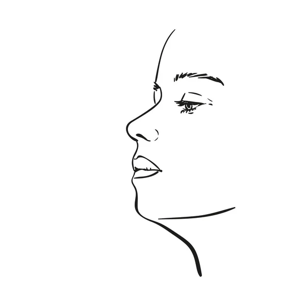 Portrait Girl Profile Her Chin Raised Vector Sketch Hand Drawn — Archivo Imágenes Vectoriales