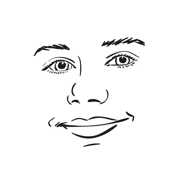Schöne Junge Mädchen Lächelndes Gesicht Vector Skizze Handgezeichnete Illustration — Stockvektor