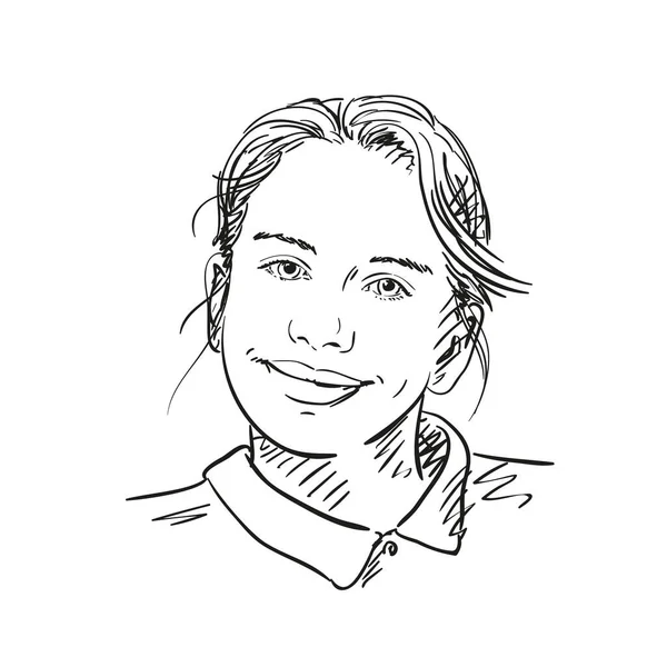 Skizze Des Lächelnden Mädchengesichts Handgezeichnete Vektorillustration Schwarze Linien Auf Weiß — Stockvektor