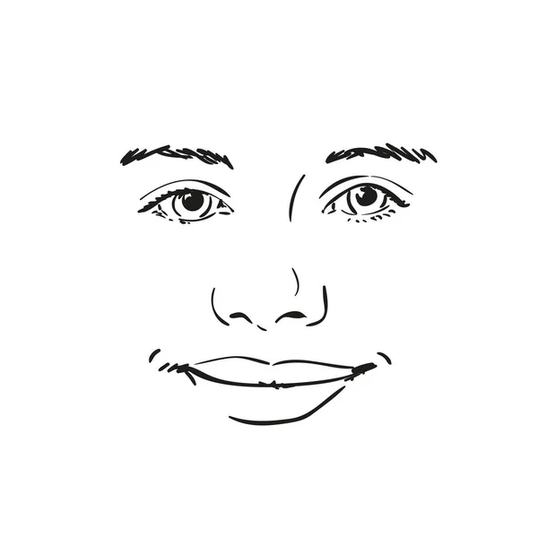 Belle Jeune Fille Sourire Visage Croquis Vectoriel Illustration Dessinée Main — Image vectorielle