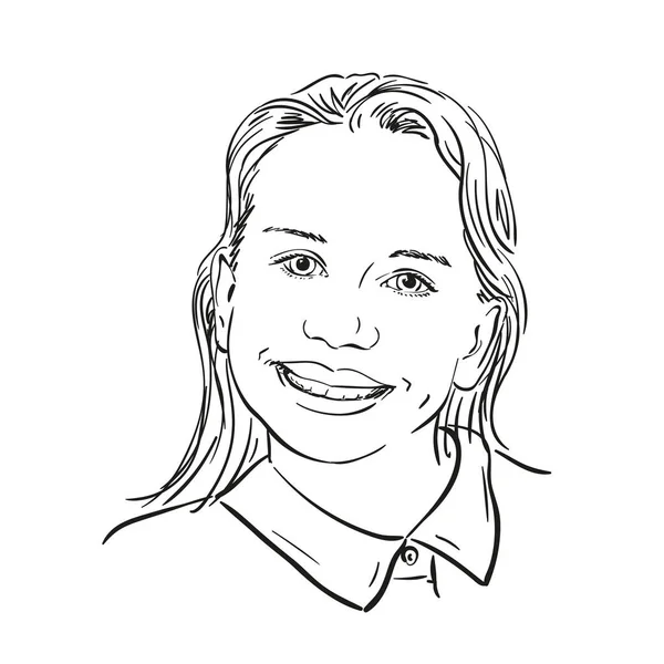 Skizze Des Lächelnden Mädchengesichts Handgezeichnete Vektorillustration Schwarze Linien Auf Weiß — Stockvektor