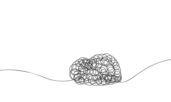 暗い雲の連続的な1行の図面は 念頭に置いて混乱や悪い気分の概念 単線で構成された黒と白のベクトル最小限の線形イラスト — ストックベクタ