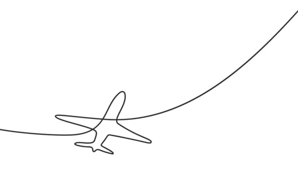 飛行機連続1行の図面ミニマリストデザインベクトルイラストシングルラインで作られた 航空機のフライトシンプルなアウトラインスケッチ旅行コンセプト — ストックベクタ
