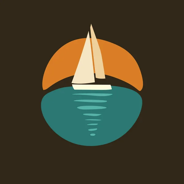 Velero Con Reflexión Sobre Logotipo Redondo Abstracto Agua Calma Vector — Archivo Imágenes Vectoriales