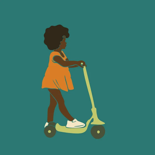 Abstraktní Portrét Malé Kudrnaté Afro Dívky Koloběžce Vektorové Ilustrace Současného — Stockový vektor