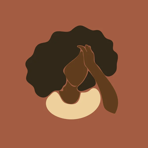 Abstraktní Portrét Africké Ženy Nešťastný Dotýká Čelo Rukou Tmavé Barvy — Stockový vektor