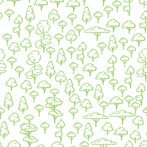 Bezešvé Vektorové Vzor Ručně Kreslené Jednoduché Stromy Zelená Barva Bílém — Stockový vektor