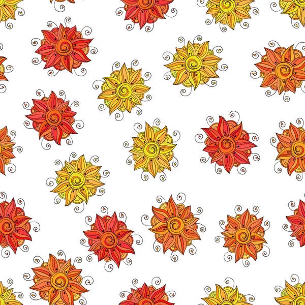 Seamless Vector Pattern Hand Drawn Stylized Flowers White Background Colorful — Stock Vector