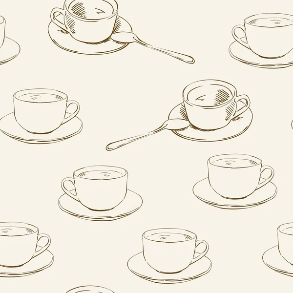 手描きのコーヒーカップとシームレスベクトルパターン おはようございますテーマの背景 — ストックベクタ