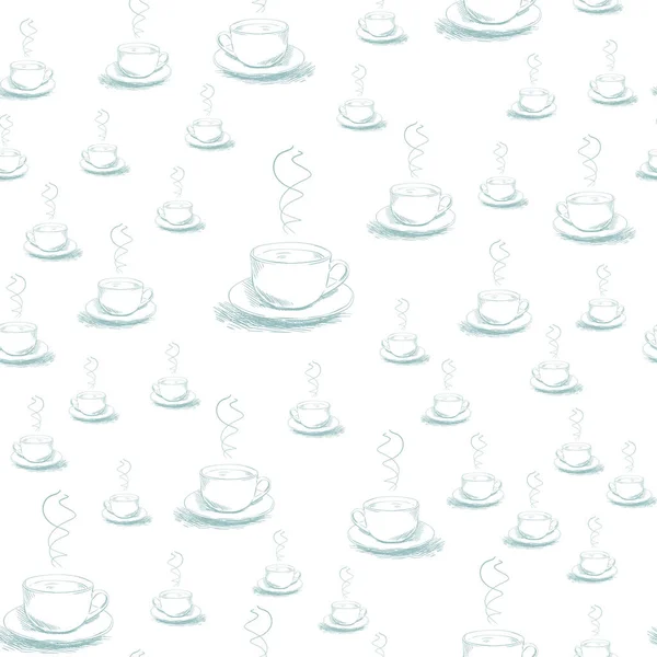 白い背景に手描きのティーカップとシームレスベクトルパターン — ストックベクタ