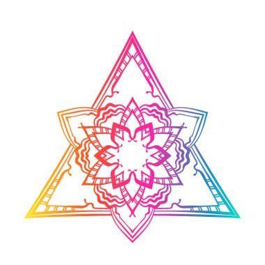 Üçgen gökkuşağı renginde vektör nilüfer çiçeği mandalası, simyanın sihirli sembolü, boho, astroloji, dövme, tişört veya herhangi başka bir dekorasyon için izole tasarım unsuru.