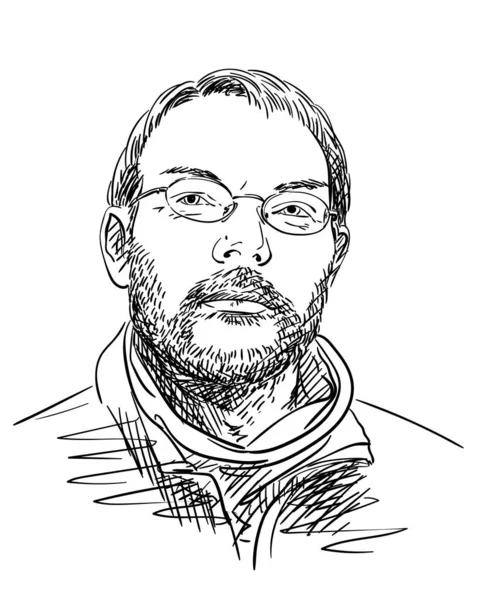 Gözlüklü Sakallı Bir Adamın Portresi Izole Edilmiş Vektör Çizim Çizgisi — Stok Vektör