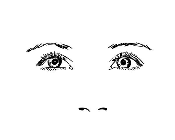 Beautiful Eyes Young Girl Vector Sketch Hand Drawn Illustration — Stock Vector