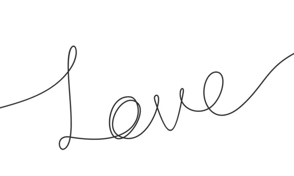 Wordの愛連続的な1行の図面 書道のレタリング無料の手書きの愛の概念 黒と白のグラフィック — ストックベクタ