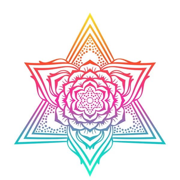 Mandala Flor Lótus Vetorial Cores Triangulares Arco Íris Pirâmide Símbolo — Vetor de Stock