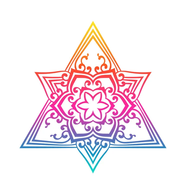Mandala Flor Lótus Vetorial Cores Triangulares Arco Íris Pirâmide Símbolo — Vetor de Stock