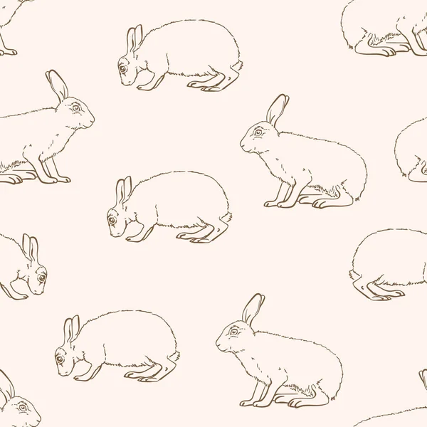 Patrón Sin Costura Vectorial Con Conejos Dibujados Mano — Vector de stock