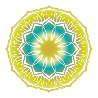 Yuvarlak mandala nilüfer çiçeği, tişört, tekstil, dövme ya da herhangi başka bir dekorasyon için izole tasarım elementi, vektör illüstrasyon radyan renk sienna mavisi