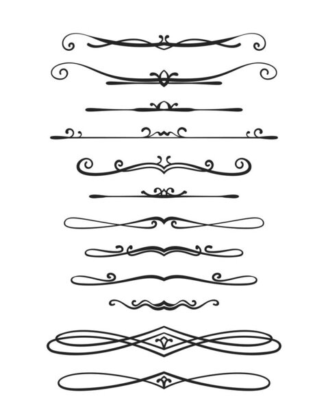Декоративные каллиграфические линии разделяют страницу украшения Набор элементов векторного дизайна