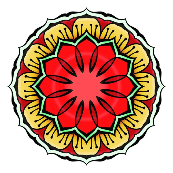 Rodada Mandala Flor Lótus Vermelho Brilhante Cor Dourada Elemento Design — Vetor de Stock