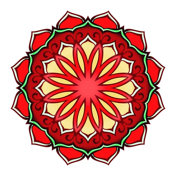 Rodada Mandala Flor Lótus Vermelho Brilhante Cor Dourada Elemento Design — Vetor de Stock