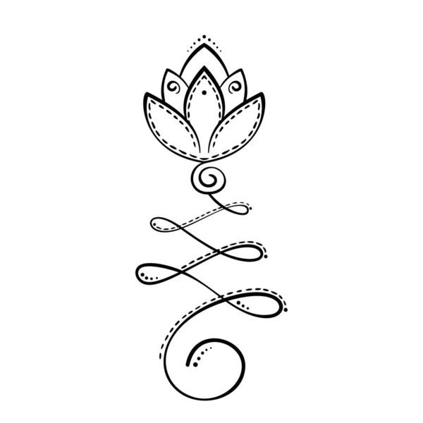 Lotus Tatouage Main Dessiné Ornement Vectoriel Isolé Unamole Symbole Sagesse — Image vectorielle