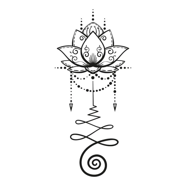 Lotus Tatouage Dessiné Main Ornement Vectoriel Isolé Unamole Géométrie Sacrée — Image vectorielle