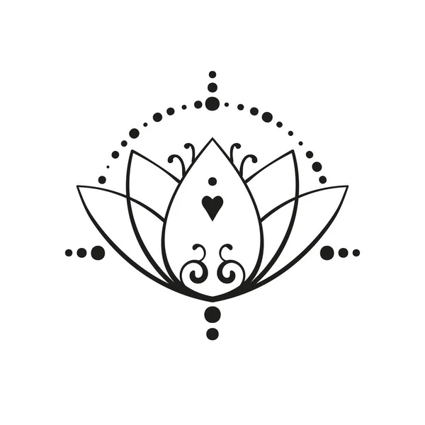 Lotus Tatuering Hand Dras Isolerad Vektor Prydnad Buddhismen Helig Geometri — Stock vektor