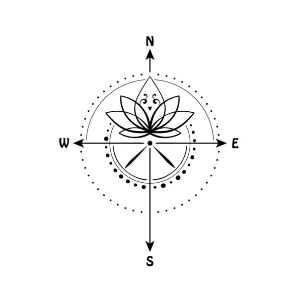 Fiore Loto All Interno Bussola Vettoriale Illustrazione Geometria Sacra Simbolo — Vettoriale Stock