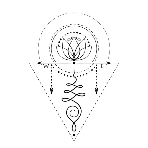 Татуювання Лотоса Стрілками Компаса Намальовано Ізольованим Векторним Орнаментом Символом Мудрості — стоковий вектор