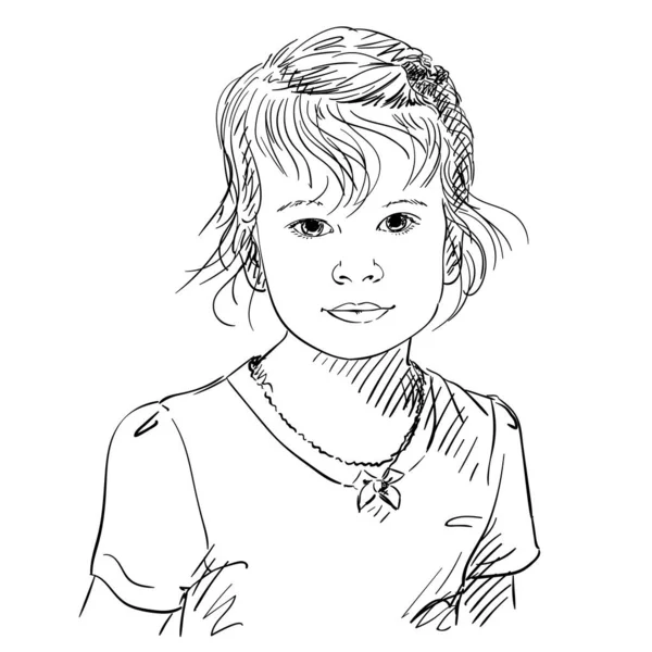 女の子の顔のスケッチ 手描きベクトルイラスト 白の黒線 — ストックベクタ