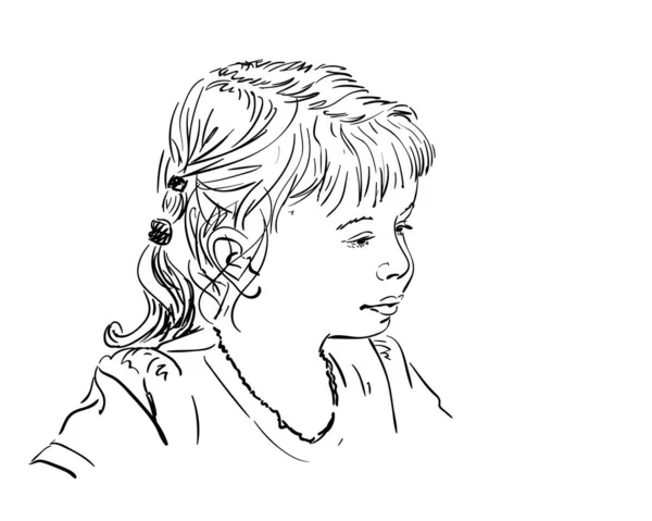 Sketsa Wajah Gadis Dalam Profil Tangan Digambar Vektor Ilustrasi Garis - Stok Vektor