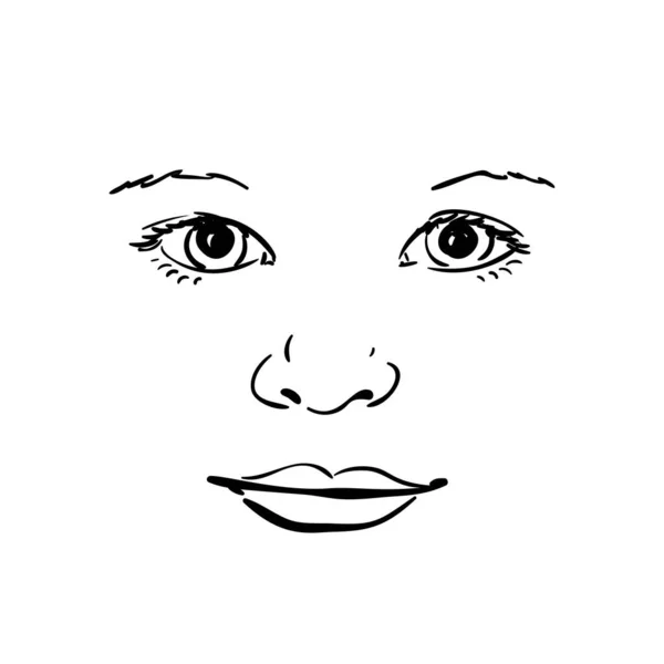 Face Little Girl Hand Drawn Illustration Isolated Black Lines White — Stock Vector