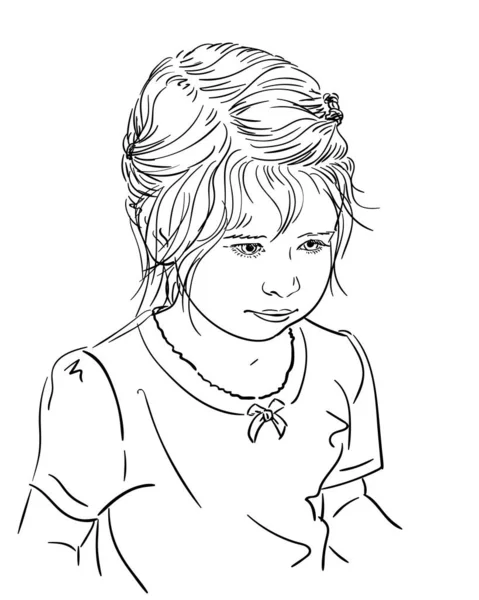 女孩肖像素描 手绘矢量画图 白色黑线 — 图库矢量图片