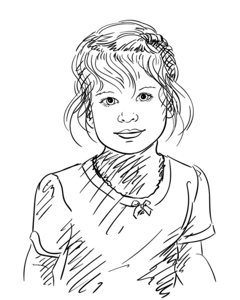 Esboço Retrato Menina Ilustração Vetorial Desenhada Mão Linhas Pretas Branco — Vetor de Stock