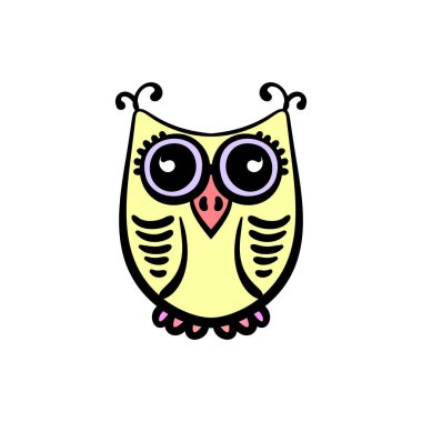 Vektör el çizimi baykuş karalama, izole illüstrasyon