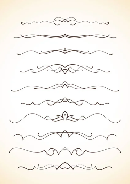 Ornamentale Kalligrafische Linien Trennwände Seitendekoration Vector Zartes Minimalistisches Designelement Set — Stockvektor