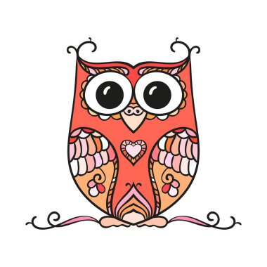 Beyaz arkaplanda izole edilmiş renkli baykuş, Vektör illüstrasyonuName 