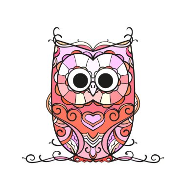 Beyaz arkaplanda izole edilmiş renkli baykuş, Vektör illüstrasyonuName 