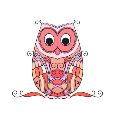 Beyaz arkaplanda izole edilmiş renkli baykuş, Vektör illüstrasyonuName 